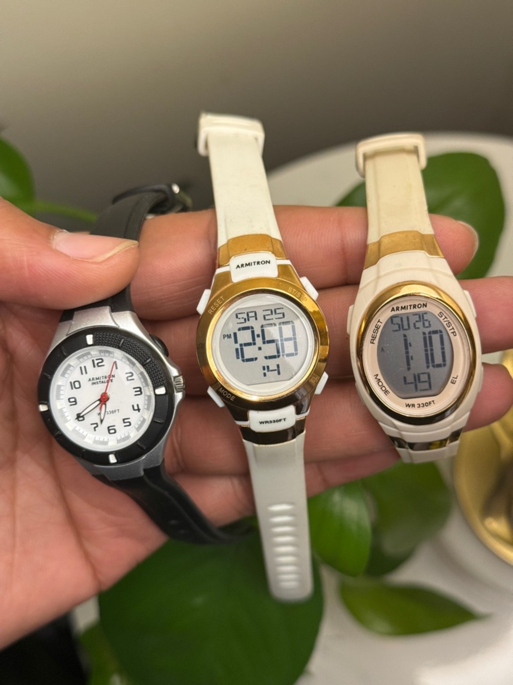 Armitron White and Gold Digital Sport Watch  lot Water Resistant Womens bundle